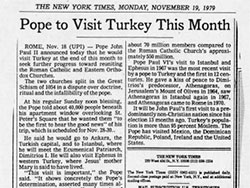 The New York Times - Pope to Visit Turkey This Month (19 November 1979)