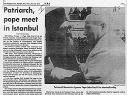 The Raleigh Times - Patriarch, Pope meet in Istanbul (29 November 1979)