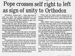 Birmingham News - Pope Crosses Self Right to Left as sign of Unity to Orthodox (30 November 1979)