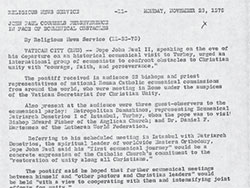 Religious News Service - John Paul Counsels Perseverence in Face of Ecumenical Obstacles (23 November 1979)